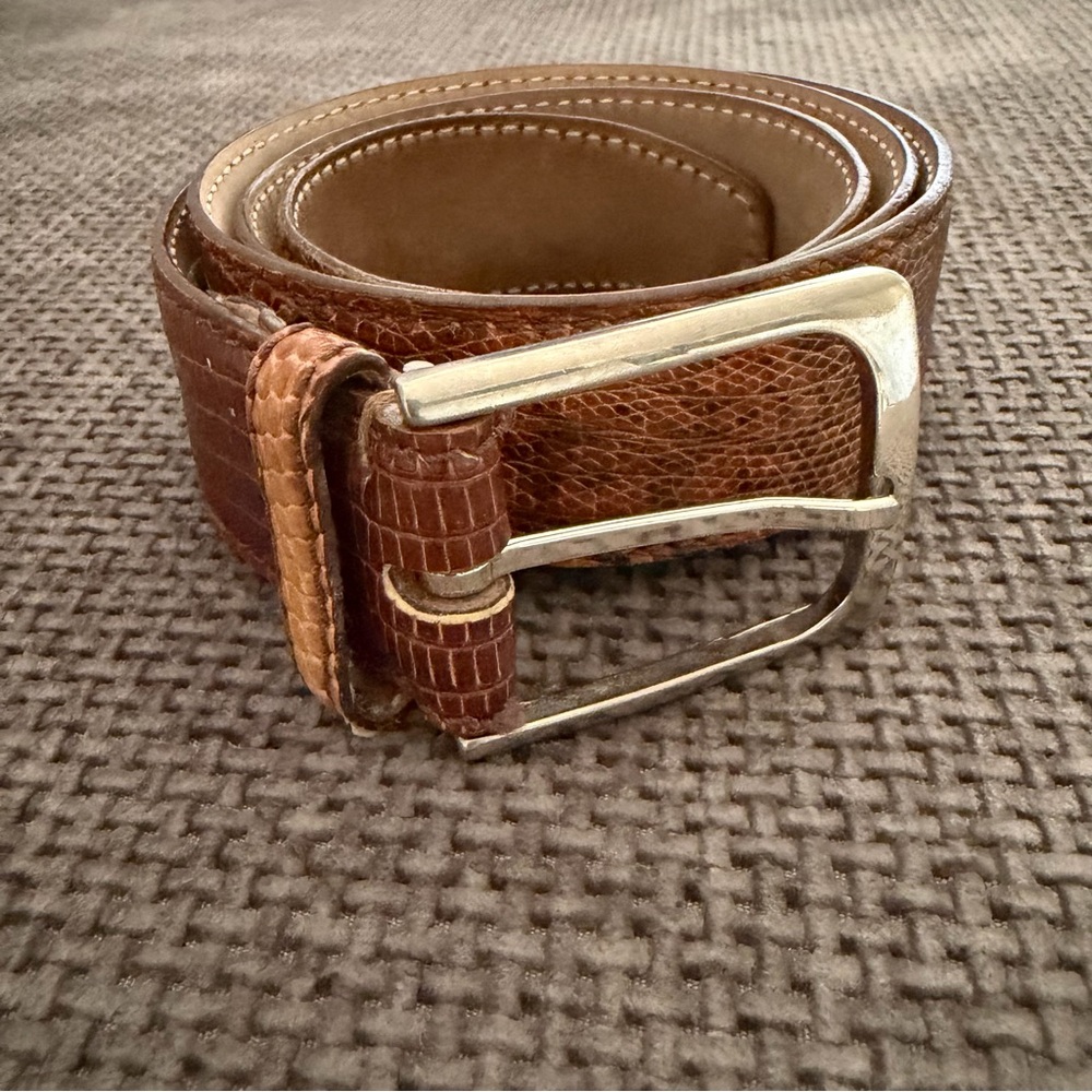 Neiman Marcus Mens Brown Genuine Lizard Leather Belt Italy Size 40 Exotic Skin